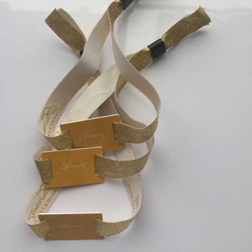 Type 2 ultra-léger puce NFC bracelet avec bande de tissu or brillantTissu/Woven NFC bracelet